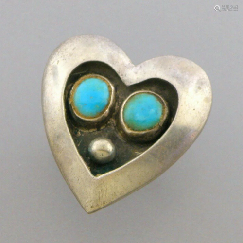 VINTAG NAVAJO STERLING SILVER TURQUOISE HEART RING