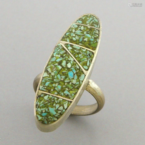 VINTAGE SOUTHWESTERN STERLING TURQUOISE INLAY RING