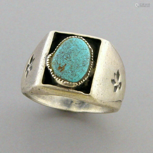 VINTAGE SOUTHWESTERN STERLING SILVER TURQUOISE MEN RING