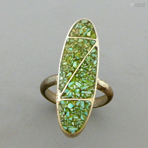 VINTAGE SOUTHWESTERN STERLING TURQUOISE INLAY RING