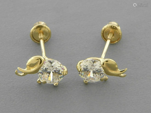 14K YELLOW GOLD CHILDRENS FANCY ELEPHANT CZ STUD