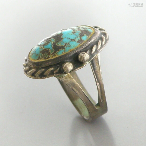 VINTAGE BEAUTIFUL EARLY NAVAJO STERLING SILVER TURQUOISE RIN...