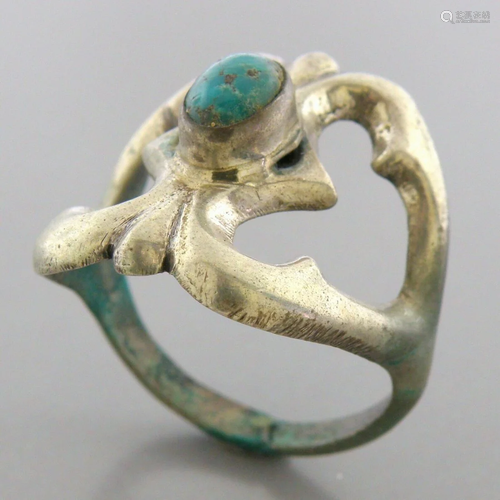 VINTAGE SOUTHWESTERN STERLING SILVER TURQUOISE RING SIZE 9