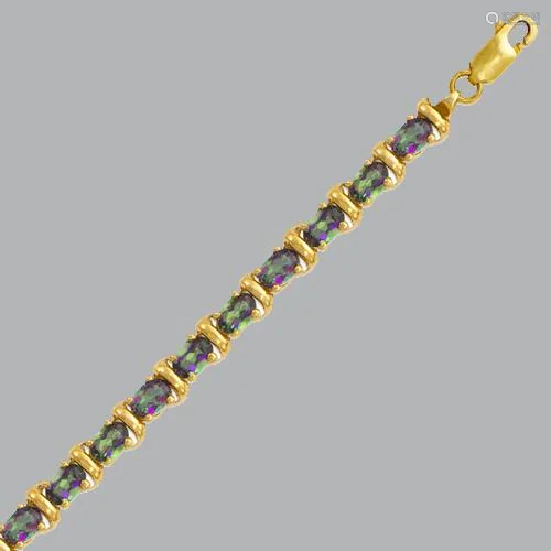 NEW 14K YELLOW GOLD OVAL CUT MULTI COLORED CZ TENNIS