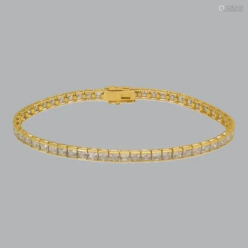 14K YELLO GOLD PRINCESS CUT CZ TENNIS BRACELET