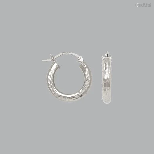 NEW 14K WHITE GOLD ROUND HOOP TUBE EARRINGS 3mm