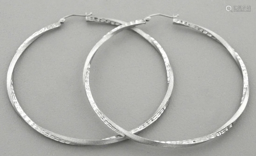 NEW 14K WHITE GOLD SQUARE TWIST HOOP TUBE EARRINGS 2.5m