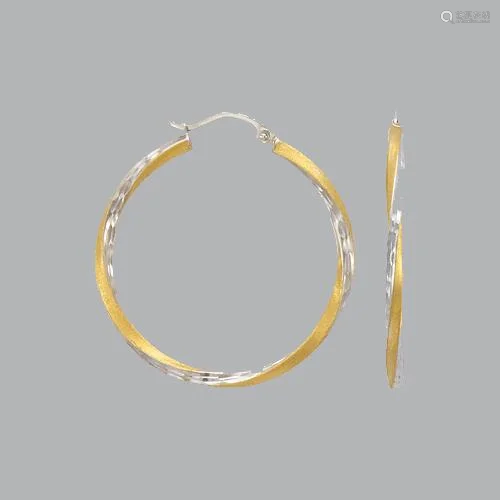 14K TWO TONE GOLD SQUARE TWIST HOOP TUBE EARRINGS 2.5mm