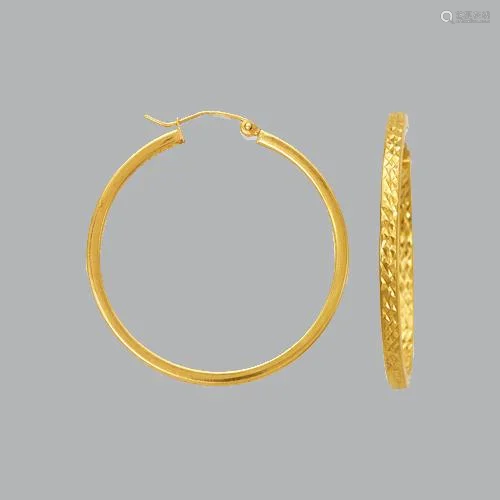 14K YELLOW GOLD SQUARE HOOP TUBE EARRINGS 3mm