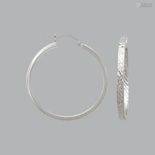 14K WHITE GOLD SQUARE HOOP TUBE EARRINGS 3mm