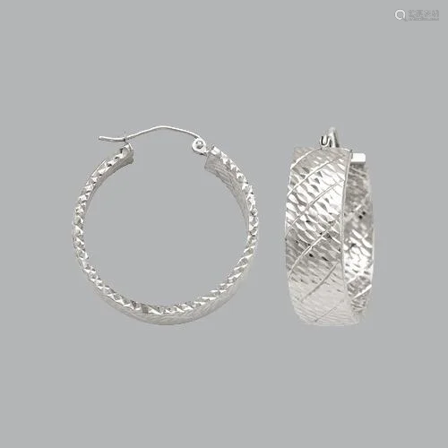 14K WHITE GOLD SQUARE HOOP TUBE EARRINGS 8mm