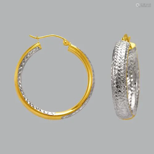 14K TWO TONE GOLD OVAL HOOP TUBE EARRINGS 6mm