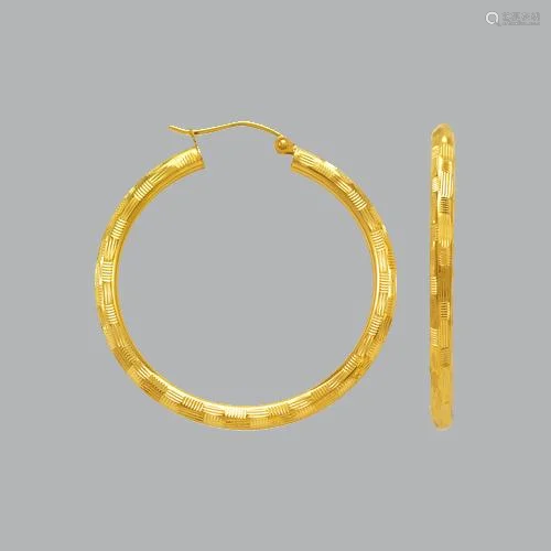 14K YELLOW GOLD ROUND HOOP TUBE EARRINGS 3mm