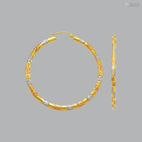 NEW 14K TRI COLOR GOLD ROUND HOOP TUBE EARRINGS 3mm