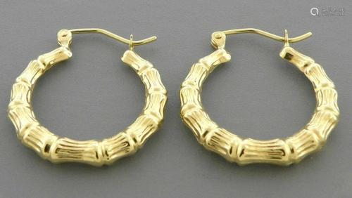 14K YELLOW GOLD BAMBOO HOOP TUBE EARRINGS 3.5mm