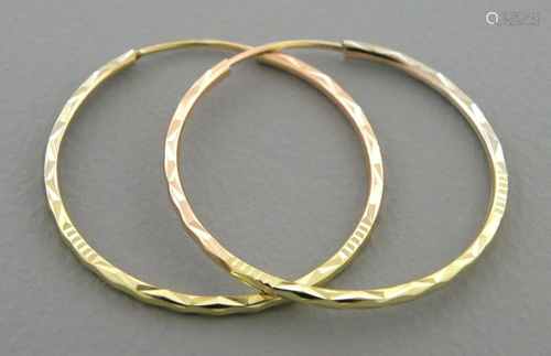 14K TRI COLOR GOLD ROUND HOOP TUBE EARRINGS 1.8mm