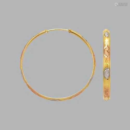 NEW 14K TRI COLOR GOLD HOOP EARRINGS 4mm