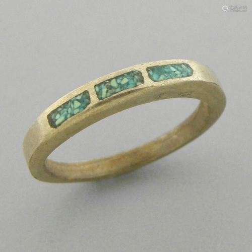 VINTAGE NAVAJO STERLING SILVER TURQUOISE INLAY RING