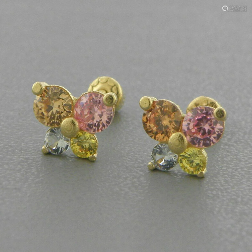 14K GOLD STUD CZ EARRINGS SCREW BACK COLORED BUTTERFLY