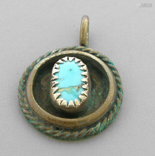 VINTAGE NAVAJO STERLING SILVER TURQUOISE PENDANT