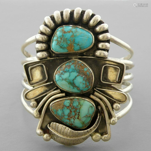 VINTAGE NAVAJO STERLING SILVER ROYSTON TURQUOISE CUFF