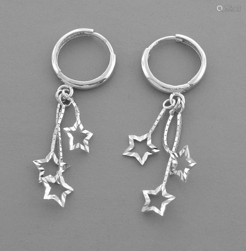 14K WHITE GOLD LADIES DROP DANGLE STAR CZ SET EARRINGS