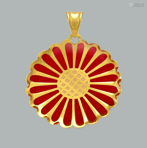 NEW 14K YELLOW GOLD ENAMEL PENDANT / CHARM FLOWER