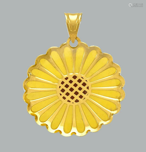 NEW 14K YELLOW GOLD ENAMEL PENDANT / CHARM FLOWER