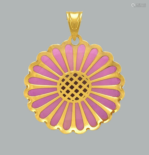 NEW 14K YELLOW GOLD ENAMEL PENDANT / CHARM FLOWER