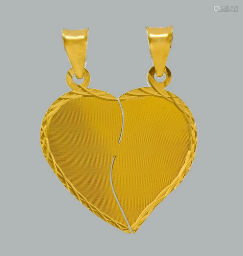 NEW 14K YELLOW GOLD HEART CHARM PENDANT 23mm