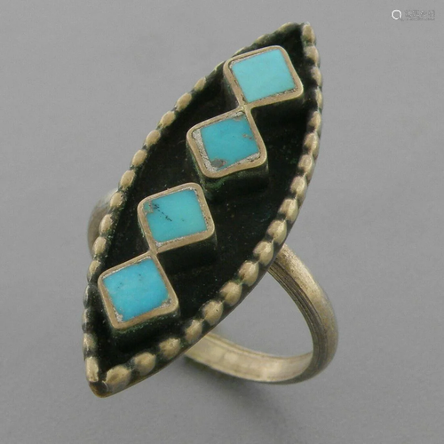 VINTAGE NAVAJO STERLING SILVER TURQUOISE RING SIZE 6.5