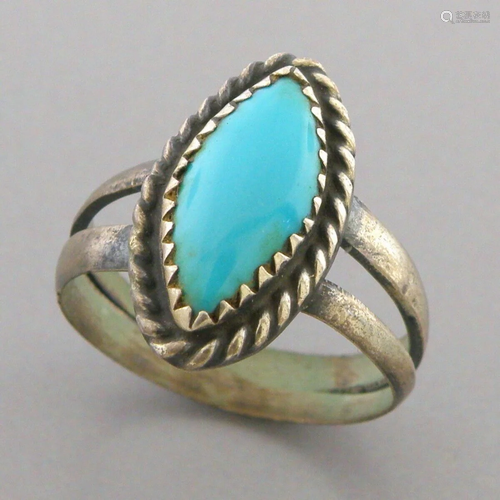 VINTAGE NAVAJO STERLING SILVER SLEEPING BEAUTY TURQUOISE RIN...