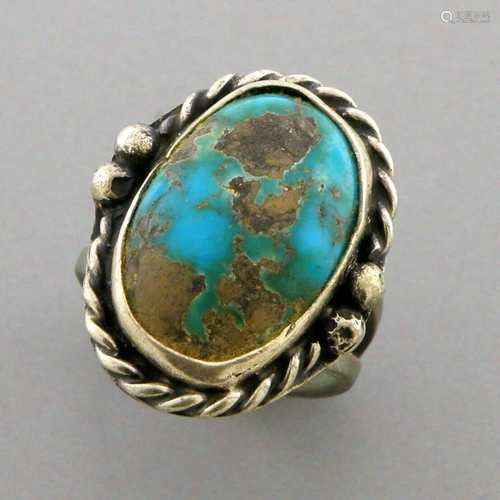 VINTAGE BEAUTIFUL EARLY NAVAJO STERLING SILVER TURQUOISE RIN...