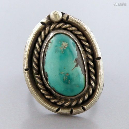 VINTAGE BEAUTIFUL NAVAJO STERLING SILVER GREEN TURQUOISE RIN...