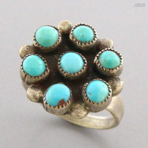 VINTAG NAVAJO STERLING SILVER TURQUOISE SNAKE EYE RING