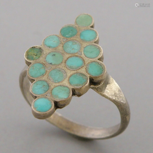 VINTAGE SOUTHWESTERN STERLING SILVER TURQUOISE INLAY RING SI...