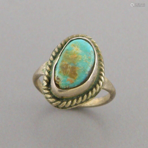 VINTAGE NAVAJO STERLING SILVER TURQUOISE RING KIDS SIZE 2