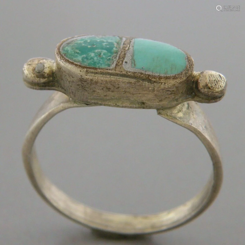 VINTAGE BEAUTIFUL NAVAJO STERLING SILVER INLAY TURQUOISE RIN...