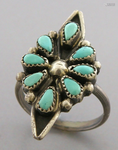 VINTAGE ZUNI PETIT POINT STERLING SILVER TURQUOISE RING SIZE...