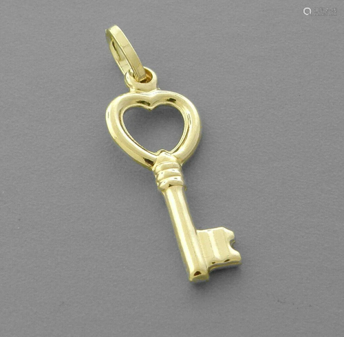 NEW 14K YELLOW GOLD HEART KEY PENDANT / CHARM