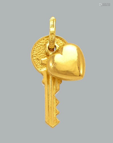 NEW 14K YELLOW GOLD KEY & HEART CHARM PENDANT SIZE 19mm