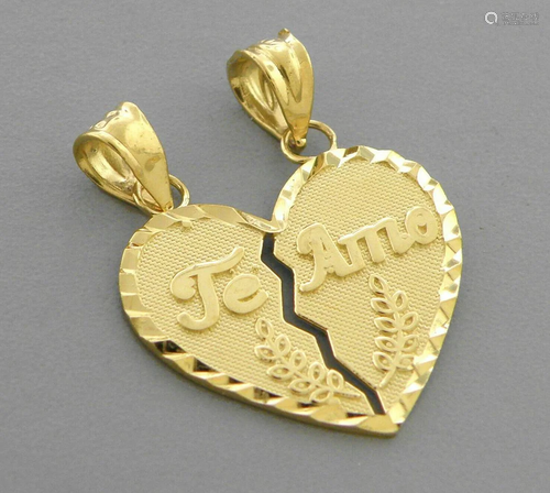 NEW 14K YELLOW GOLD PENDANT / CHARM AMORES HEART TE AMO