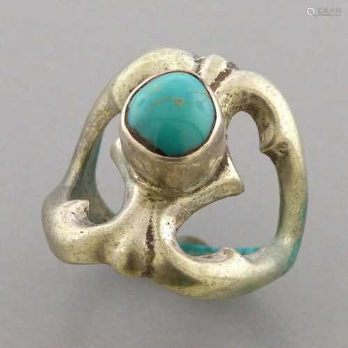 VINTAGE SOUTHWESTERN STERLING SILVER TURQUOISE RING SIZE 7