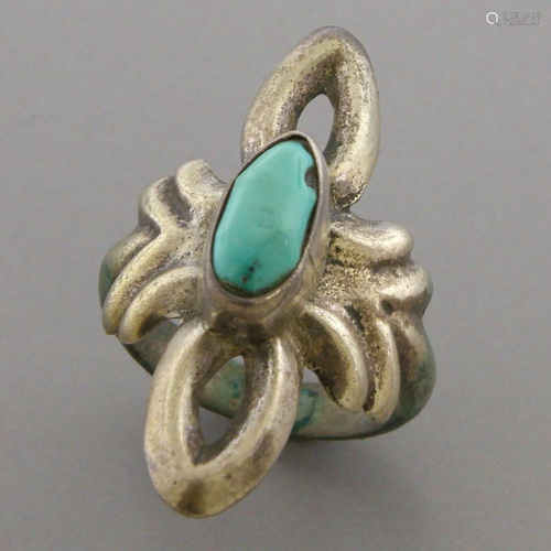 VINTAGE SOUTHWESTERN STERLING SILVER TURQUOISE RING SIZE 9