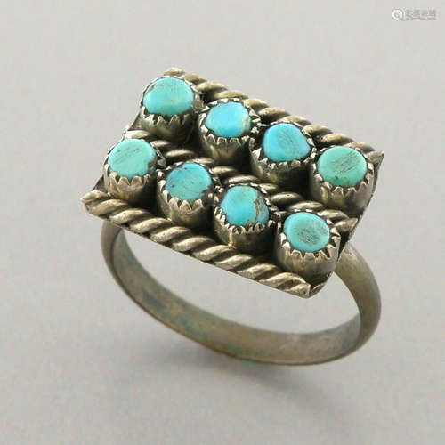 VINTAGE NAVAJO STERLING SILVER TURQUOISE SNAKE EYE RING