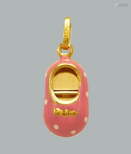 NEW 14K YELLOW GOLD ENAMEL PENDANT / CHARM BABY SHOE