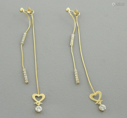 14K YELLOW GOLD LADIES DROP DANGLE HEART CZ SET