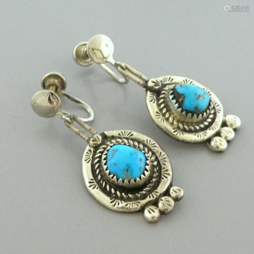 VINTAGE SOUTHWESTERN STERLING SILVER TURQUOISE EARRINGS