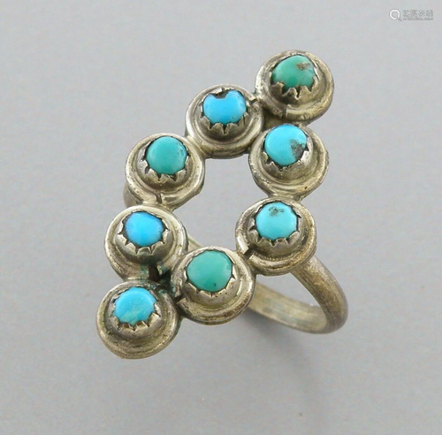 VINTAGE NAVAJO STERLING SILVER SNAKE EYES TURQUOISE RING SIZ...