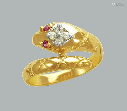 NEW 14K TWO TONE GOLD LADIES FANCY CZ RING SNAKE